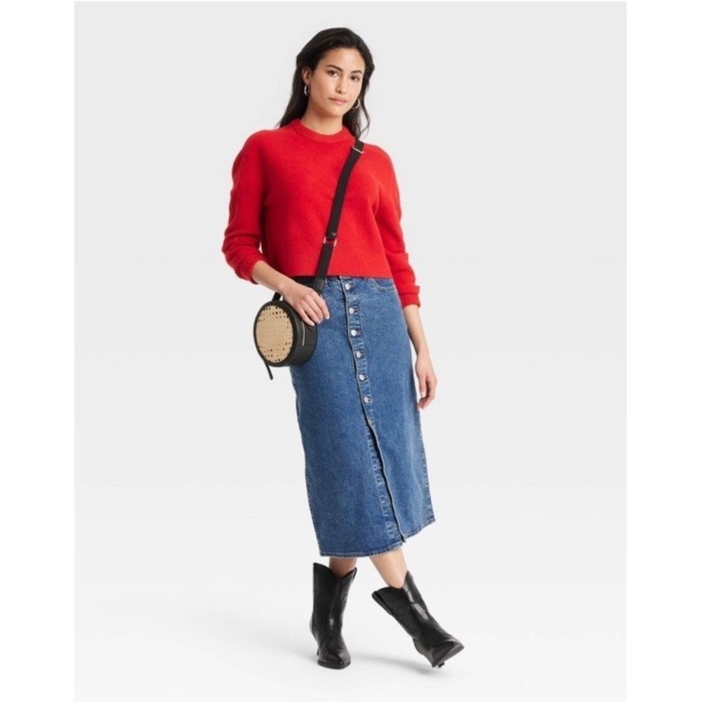 New Women's A-Line Midi‎ Blue Denim Skirt Size 2 Universal Threads NWT